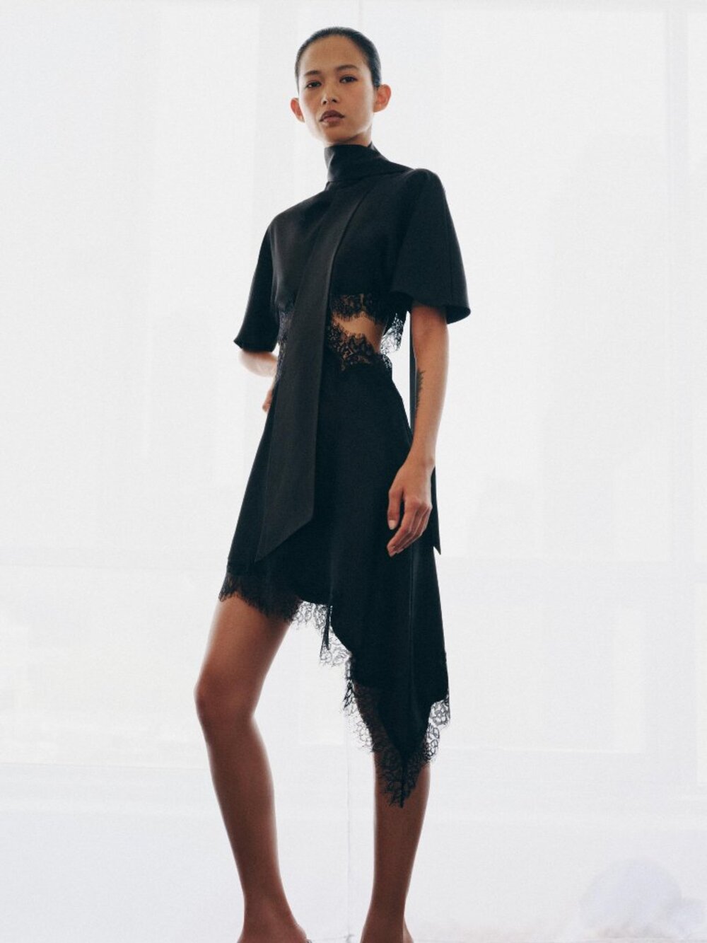BNWT ZARA WOMAN SATIN EFFECT LACE DRESS ZW COLLECTION BLACK MEDIUM